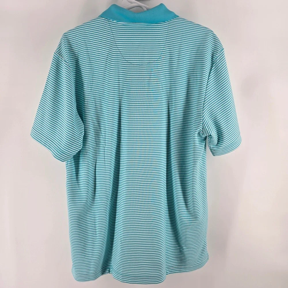 Cubavera Polo Shirt Mens Medium Blue Curacao Striped Moisture Wicking
